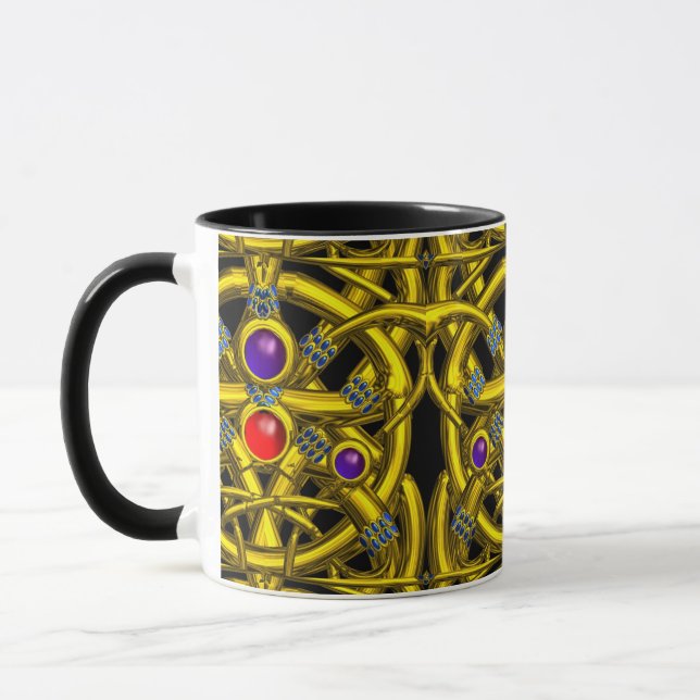 TAZA CONOCIMIENTOS CELÁTICOS DE ORO ABSTRACTO CON GEMST (Izquierda)