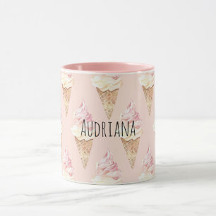 Taza Conos de helado de vainilla y fresa rosa