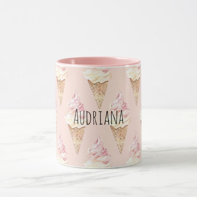 Taza Conos de helado de vainilla y fresa rosa (Centro)