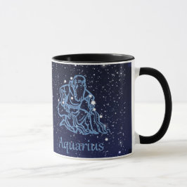 Taza Constelación acuario y Rótulo zodiaco con estrella