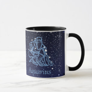 Taza Constelación acuario y Rótulo zodiaco con estrella