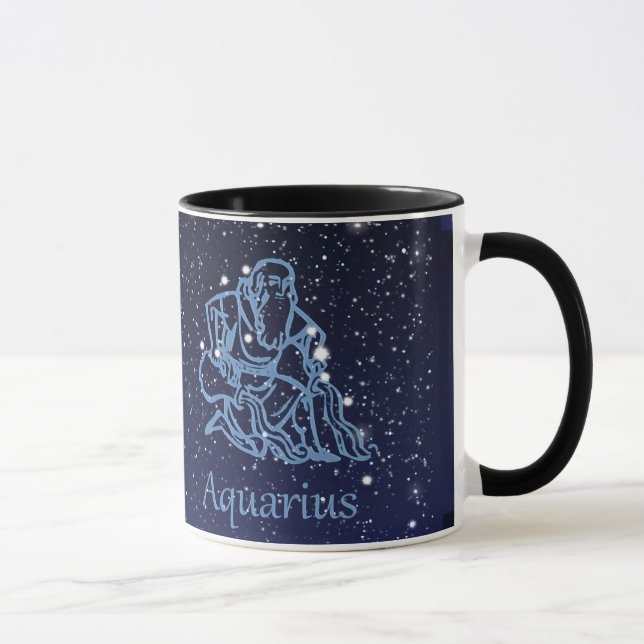 Taza Constelación acuario y Rótulo zodiaco con estrella (Derecha)