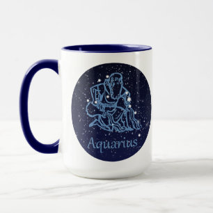 Taza Constelación acuario y Rótulo zodiaco con estrella