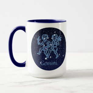 Taza Constelación de Gemini y Rótulo Zodiaco con estrel