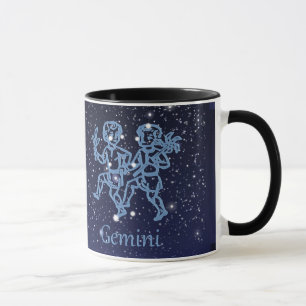 Taza Constelación de Gemini y Rótulo Zodiaco con estrel