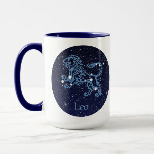 Taza Constelación de Leo y signo zodiacal con estrellas