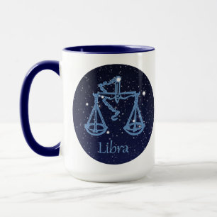 Taza Constelación de Libra y Rótulo Zodiaco con estrell