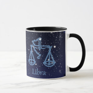 Taza Constelación de Libra y Rótulo Zodiaco con estrell