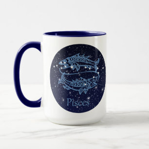 Taza Constelación Pisces y Rótulo Zodiaco con Estrellas