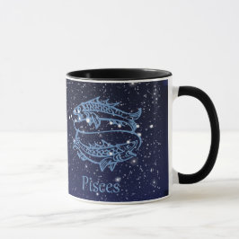Taza Constelación Pisces y Rótulo Zodiaco con Estrellas