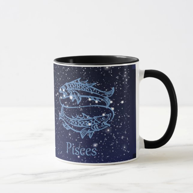 Taza Constelación Pisces y Rótulo Zodiaco con Estrellas (Derecha)