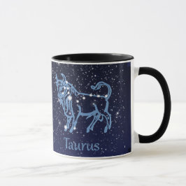 Taza Constelación Taurus y Rótulo Zodiaco con estrellas