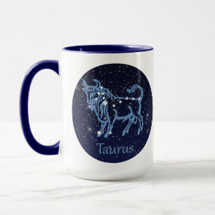 Taza Constelación Taurus y Rótulo Zodiaco con estrellas