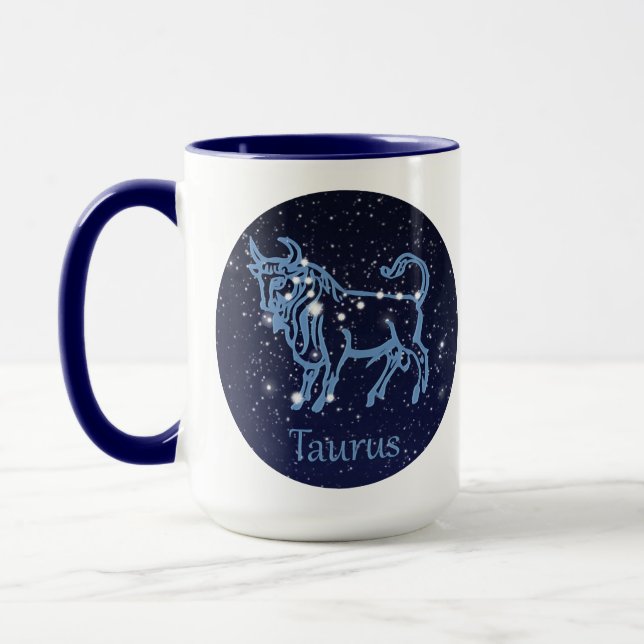 Taza Constelación Taurus y Rótulo Zodiaco con estrellas (Izquierda)
