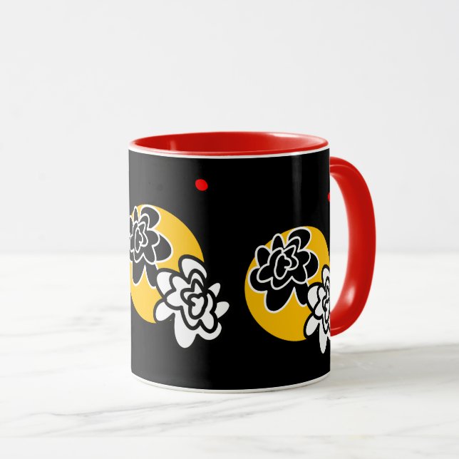 Taza Contem amarillo negro rojo de la flor amistosa de (Anverso derecho)