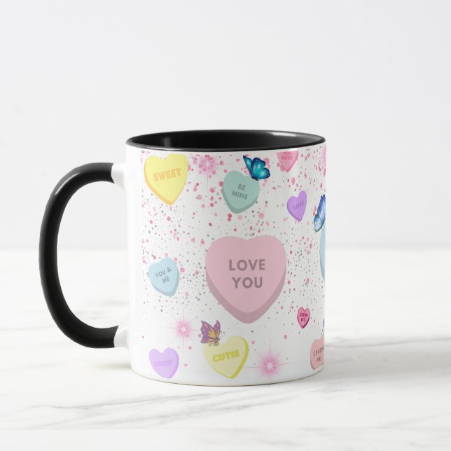 Taza Conversación del corazón café tazón con mariposas (Izquierda)
