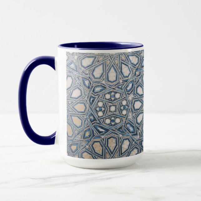 Taza Cool Azure & White Ceramic Tile Geometric Pattern (Izquierda)