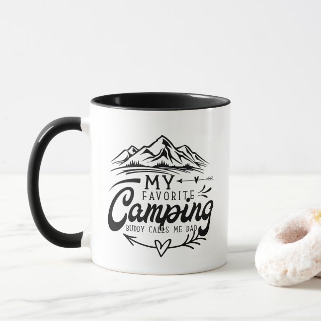 Taza Cool Camping buddy Dad word art  (Con donut)