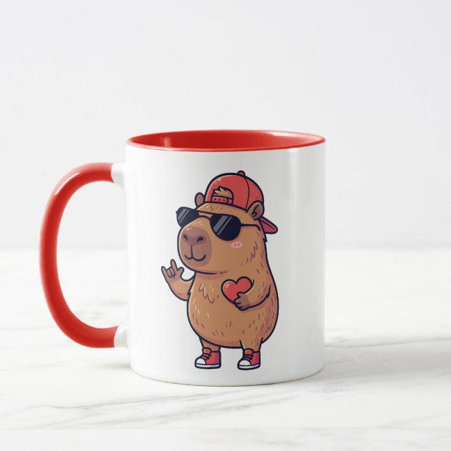 Taza Cool Capybara ASL I Love You Sign Valentine (Izquierda)