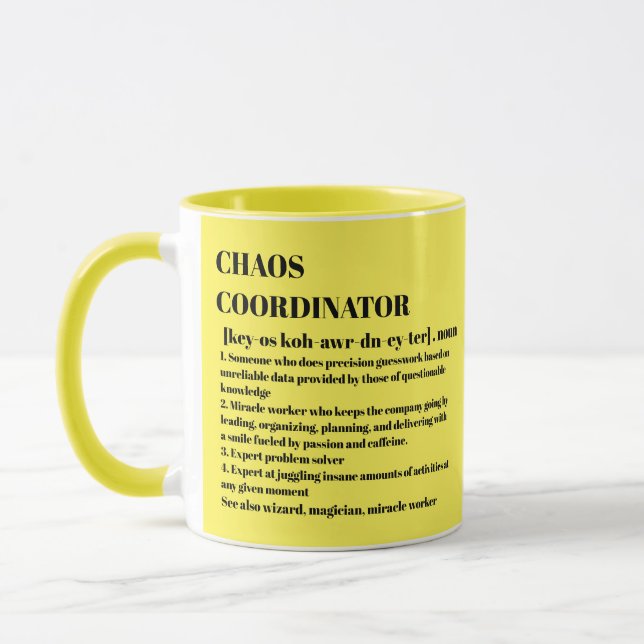 Taza Coordinador del caos Definición Oficina de fotogra (Izquierda)
