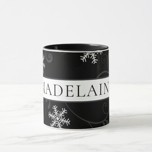 Taza Copo de nieve blanco y negro con nombre o el (Centro)