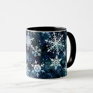 Taza Copo de Nieve Profundo Azul Mágico de Invierno Noc