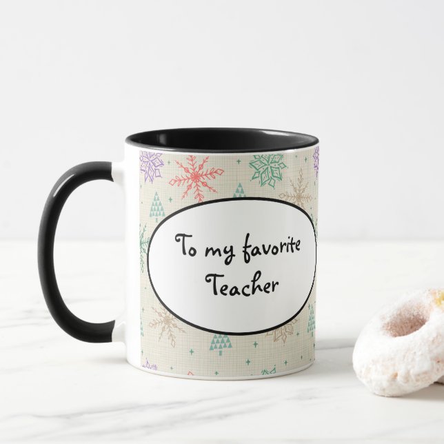 Taza Copos de nieve a mano Árboles de Navidad Multicolo (Con donut)