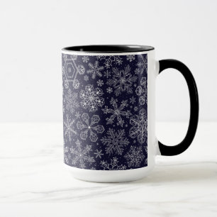 Taza Copos de nieve blancos en azul