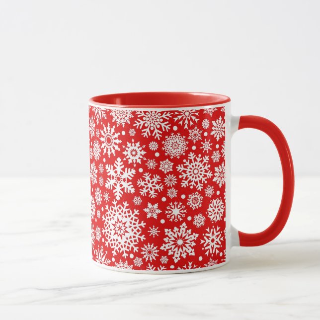 Taza Copos de nieve blancos en rojo (Derecha)
