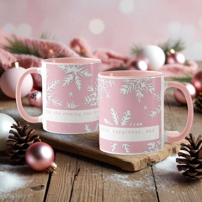 Taza Copos de nieve blancos y rosados personalizados (Vintage Pink and White Snowflakes Personalized Mug)