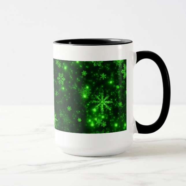 Taza Copos de nieve con fondo verde (Derecha)