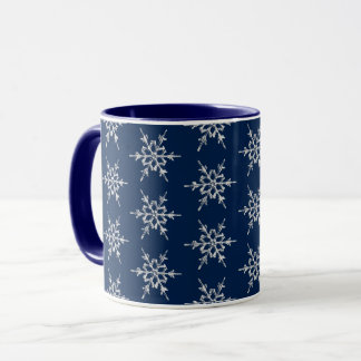 Taza Copos de nieve de plata en azul profundo de median