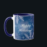 Taza Copos de nieve en azul<br><div class="desc">Blanco y marino de 11 onzas. combo mug con una imagen de copos de nieve en azul oscuro y un sentimiento opcional de vacaciones. Vea el tinte de caramelo, el plato de papel, las baldosas de cerámica cuadrada y las taras. Vea toda la colección Hanukkah Mug bajo la categoría HOME...</div>
