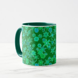 Taza Copos de nieve geométricos modernos en verde esmer