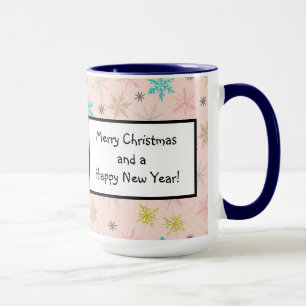 Taza Copos de Nieve Rosados Gris Verde Turquesa Lime