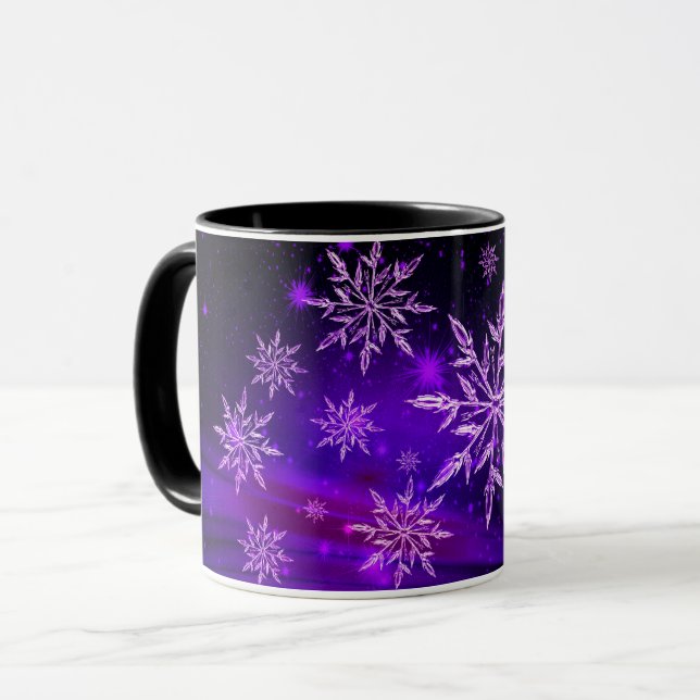 Taza Copos de nieve rosados y morados de invierno (Anverso izquierdo)