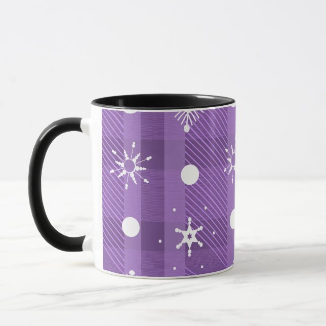 Taza Copos de Nieve Simples Patrón de Cuadros Morado (Izquierda)
