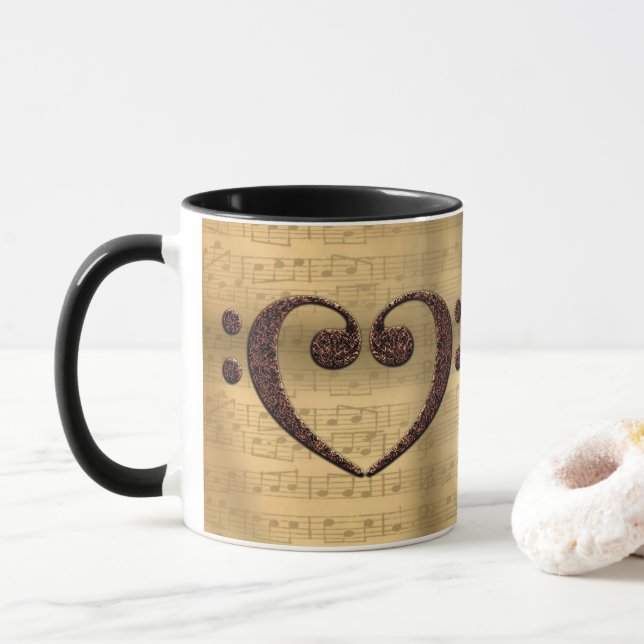 Taza Copper Doble Bass Clef Heart Music Lover (Con donut)