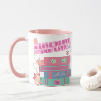 Taza Coqueta de Libros - Amo los Libros y Gatos - Mug d