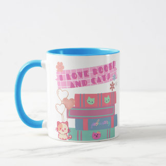Taza Coqueta de Libros - Amo los Libros y Gatos - Mug d