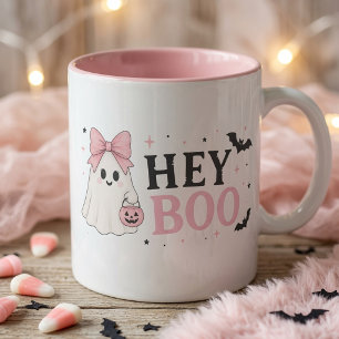 Taza Coqueta Rosa Hey Boo Fantasma Halloween Lindo 