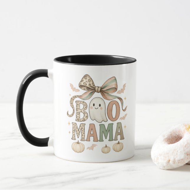 Taza Coquette Bow Halloween Fantasma Boo Mamá Regalo Ma (Con donut)