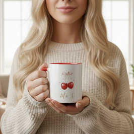 Taza Coquette Cherry Pink Bow Mug Personalized Initials