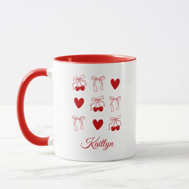 Taza Coquette Cherry Red Bow Bachelorette Party Favor (Izquierda)