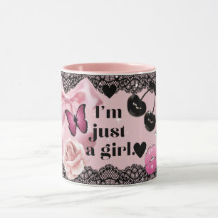 Taza Coquette Girly, una Chica, hace un morro negro ros