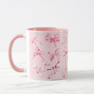 Taza Coquette rosa Bow Print Mug Kawaii