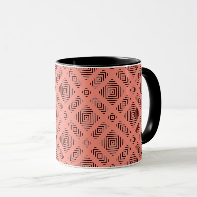 Taza Coral con patrón geométrico negro (Anverso derecho)