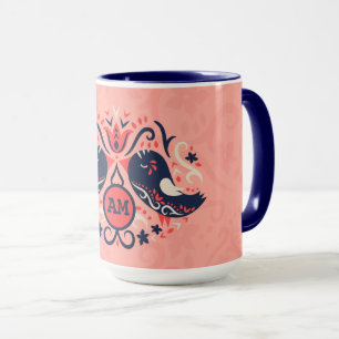 Taza Coral Navy Blue Monogramed Arte Popular Decoración