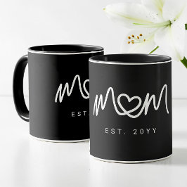 Taza Corazón Blanco Simple  Escritura  Mamá Moderna Est