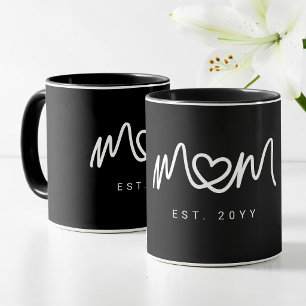 Taza Corazón Blanco Simple  Escritura  Mamá Moderna Est